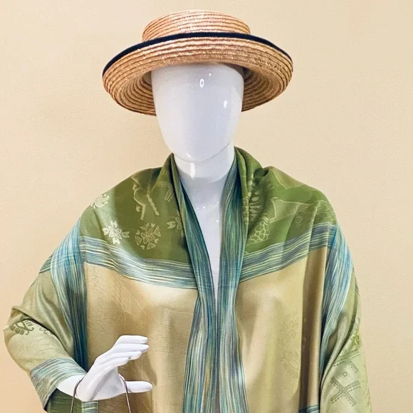 🌟HP🌟NWOT Green, Orange & Yellow Silk & Wool Pashmina Wrap OSFM - Picture 1 of 10